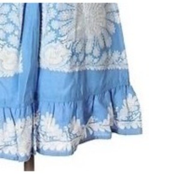 Vintage Free People Blue & White Lace Trim Embroidered Mini Shift Dress - Picture 12 of 16